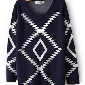 Fitted Comfy Geometry Pattern Knitting Wool..