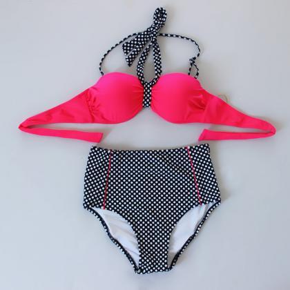 Woman Cute Dot Swimwear Swimsuit Bikini - Rose