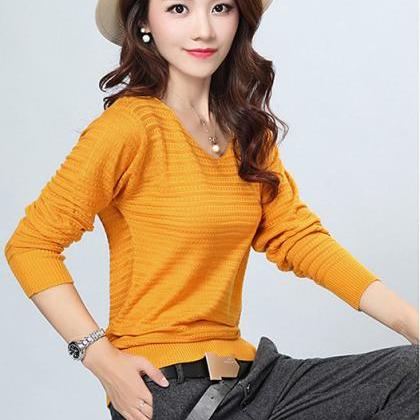 Fashion V Neck Sweater For Lady - Yellow