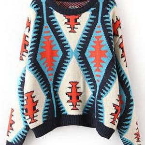 Comfy Pattern Print Scoop Neck Woman Pullovers -..
