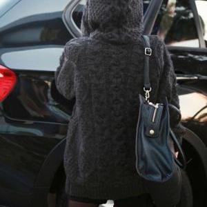 Winter Hooded Collar Long Sleeve Cable Sweater -..