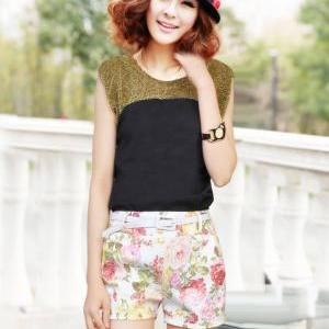 Fashion Floral Shorts With Belt 