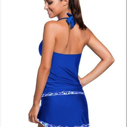 Halter Tankini Top With Swimsuit Skirt Tankini Set..