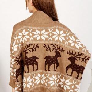 Fashion Loose Long Sleeve Button Fly Fawn Print..
