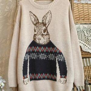 Girls Sweet Rabbit Print Long Sleeve Pullovers -..