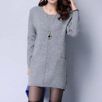 Pullover Sweater Dress Loose Knit Shirt