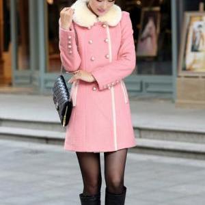 Fashion Cashmere Long Coat For Woman - Pink