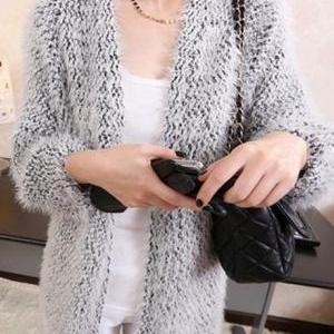 Autumn Winter Mohair Long Sleeve Sweater Coat For..