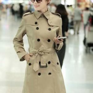 Work Style Double Breasted Trench Coat With Belt -..