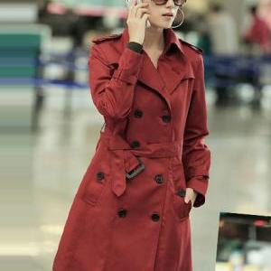 Work Style Double Breasted Trench Coat With Belt -..