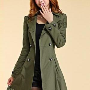 Lace Decoration Double Breasted Trench Coat - Army..