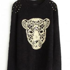 Winter Essential Leopard Head Print Pullovers -..