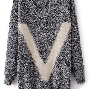 Pullovers Design V Print Long Sleeve Sweater -..