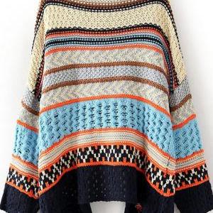 Color Blocking Knitting Wool Cardigans With Long..
