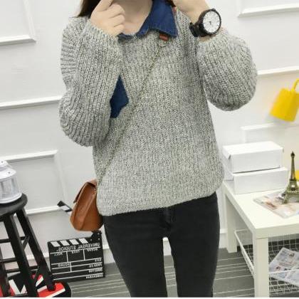 Women Pocket Loose Thin Sweater Knit Shirt