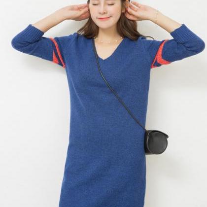 Women Long Sleeve Woolen Cardigans Sweater Dress