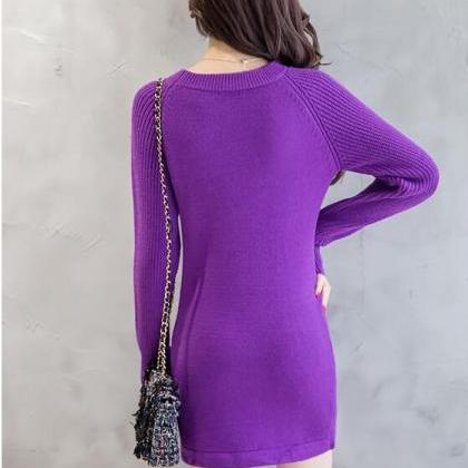 Women Purple Color Slim Sweater