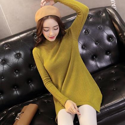 Women Irregular Solid Knitted Sweater
