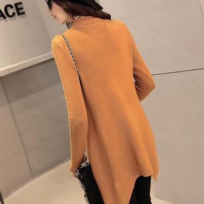 Women Irregular Solid Knitted Sweater