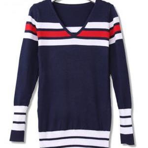 Casual Skinny Long Sleeve Color Blocking Sweater..