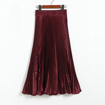 Casual Women Long Pleated Skirt