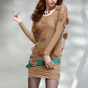 Fashion Two Pieces Wine Batwing Sleeve Dress -..