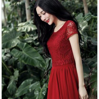 Spring And Summer Long Chiffon Dress - Red