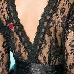 Sexy Woman Lace A Line Wrap Dress - Black