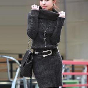 High Quality Long Sleeve Turtle Neck Sweater Dress..