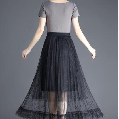 New High Waist Long Gauze Skirt - B..