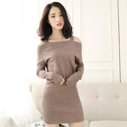 Sexy Off The Shoulder Long Sleeves Sweater Dress 4..