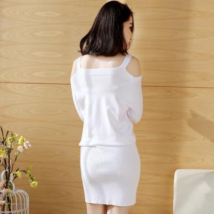 Sexy Off The Shoulder Long Sleeves Sweater Dress 4..