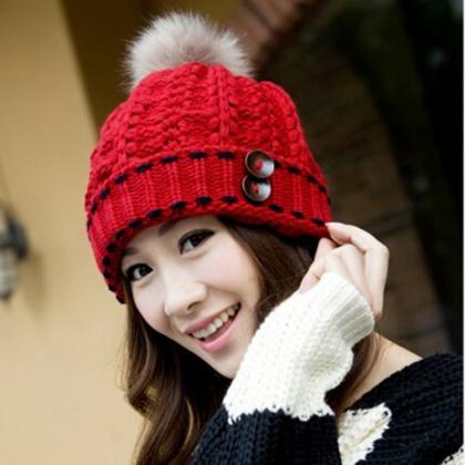 Winter Cute Little Ball Knitted Bomber Hat For..
