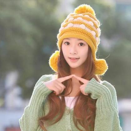Winter Cute Little Ball Knitted Bomber Hat For..