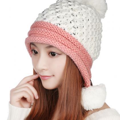Cute Various Ball Knitted Hat For Girls - White