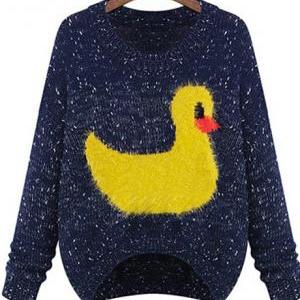 Trendy High Low Hem Animal Print Knitting Sweater