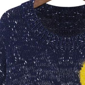 Trendy High Low Hem Animal Print Knitting Sweater