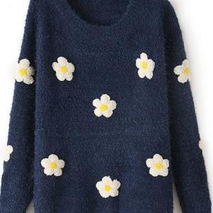 Tiny Flowers Print Long Sleeve Pullovers Sweater -..