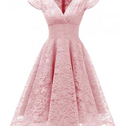 Fashion V Neck Lace Party Dress (4 Colors)
