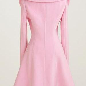 Vogue Turndown Collar Button Fly Warm Coat - Pink