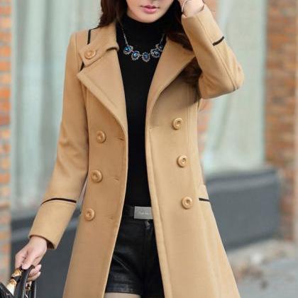 Fashion Belt Design Turndown Collar Coat - Khaki