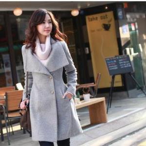 High Quality Side Button Down Belted Wool Coat -..