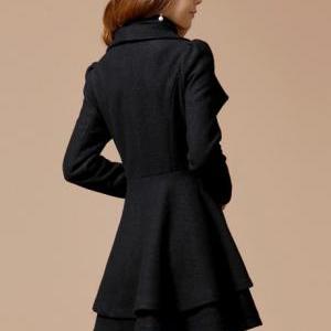 Lovely Dress Pattern Turndown Collar Woolen Coat -..