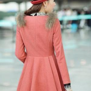Pink Faux Fur Double Breasted Trench Coat