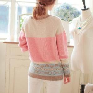 Cute Girls Candy Color Round Neck Pullovers..