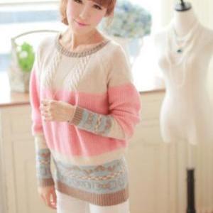 Cute Girls Candy Color Round Neck P..