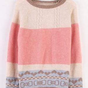 Cute Girls Candy Color Round Neck Pullovers..