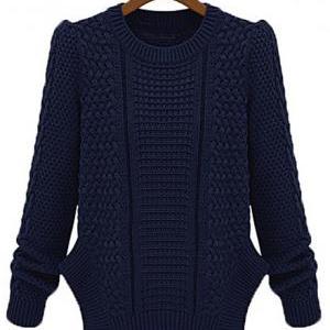 Brief Round Neck Slit Design Knitting Sweater -..