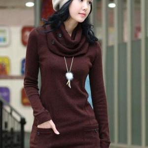 Fashion Round Neck With Scarf Fitted Autumn Winter..