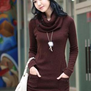 Fashion Round Neck With Scarf Fitted Autumn Winter..